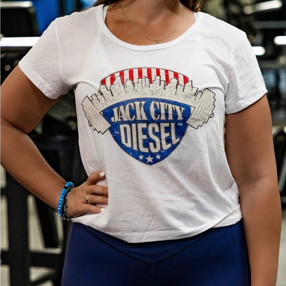 Women's White Jackcity Workout Crop